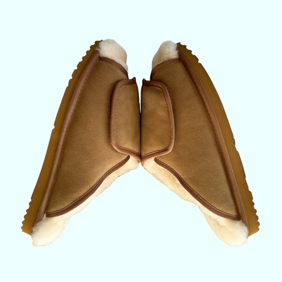 Vermont Country Store Sheepskin Adjustable Scuffs Men 14 Shearling Slippers EUC - Picture 7 of 11